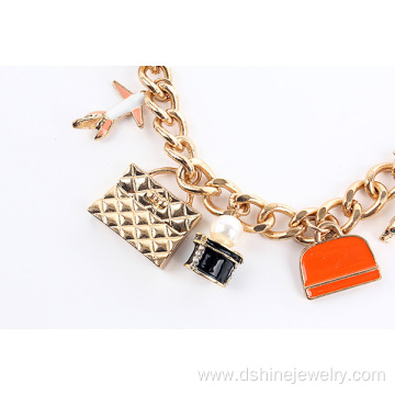 Gold Plated Chain Choker With Alloy Charm Pendant Necklace